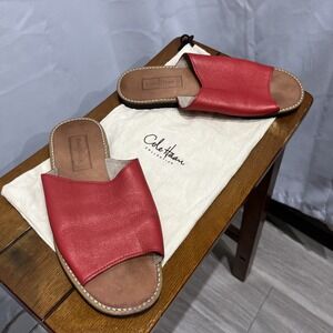 Cole Haan Collection Red Leather Slide Sandals Size 9B Made in Brazil Minimalist